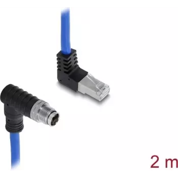 Delock cabo M12 codificação X 8 pinos macho angular para baixo - RJ45 macho angular para cima S/FTP blindado 2 m azul (81012)