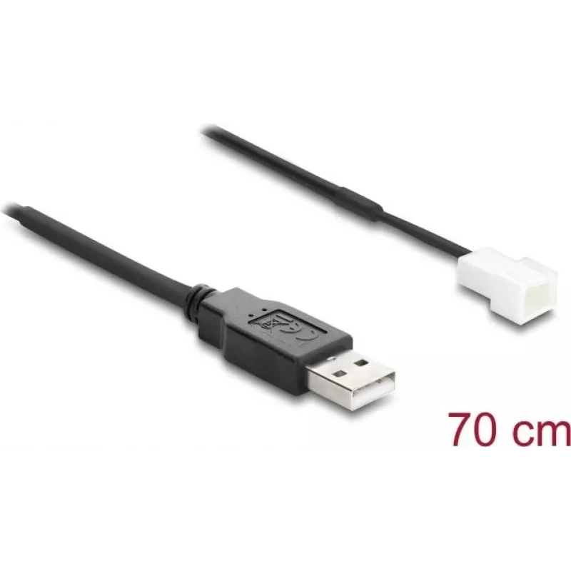 Delock Cabo de ventoinha USB 2.0 Type-A macho para conector de ventoinha 3 pinos (2 pinos ligados) 70 cm (91229)