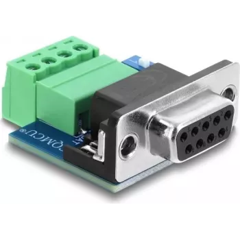 Delock Adaptador D-Sub 9 pinos fêmea para barra de terminais 4 pinos com interruptor DIP e resistência de terminação 120 Ohm para CAN / LIN (91294)