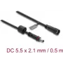 Delock cabo de extensão DC 5,5 x 2,1 mm macho para fêmea com fecho de rosca M12 x 1,75 mm estanque 18 AWG, 0,5 m preto