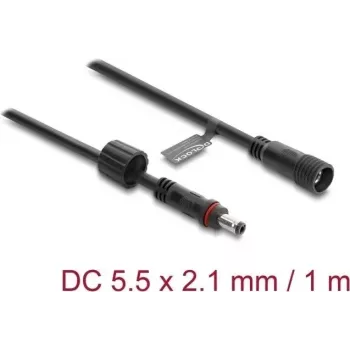 Delock cabo de extensão DC 5,5 x 2,1 mm macho para fêmea com fecho de rosca rosca M12 x 1,75 mm estanque 18 AWG, 1 m preto
