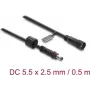 Delock cabo de extensão DC 5,5 x 2,5 mm macho para fêmea com fecho de rosca rosca M12 x 1,75 mm estanque 18 AWG, 0,5 m preto (67385)