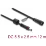 Delock cabo de extensão DC 5,5 x 2,5 mm macho para fêmea com fecho de rosca rosca M12 x 1,75 mm estanque 18 AWG, 2 m preto