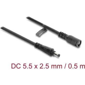 Delock cabo de extensão DC 5,5 x 2,5 mm macho para fêmea com fecho de baioneta 18 AWG, 0,5 m preto (67391)