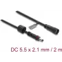 Cabo de extensão DC Delock 5,5 x 2,1 mm ficha macho para ficha fêmea com bloqueio de rosca M12 x 1,75 mm à prova de água 18 AWG, 2 m preto (67384)