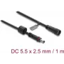 Delock cabo de extensão DC 5,5 x 2,5 mm macho para fêmea com fecho de rosca rosca M12 x 1,75 mm estanque 18 AWG, 1 m preto (67386)