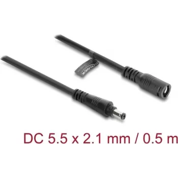 Cabo de extensão DC Delock 5,5 x 2,1 mm ficha macho para ficha fêmea com fecho de baioneta 18 AWG, 0,5 m preto (67388)