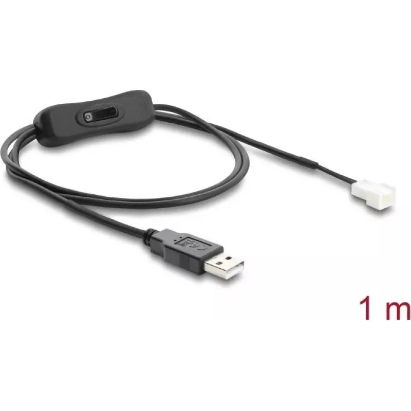 Cabo de alimentação Delock USB 2.0 Type-A macho para ventoinha de 3 pinos com interruptor on/off 1 m (91233)