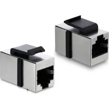 Módulo Keystone Delock acoplador conector fêmea RJ45 para conector fêmea RJ45 Cat.6 blindado metal prateado / preto (90837)