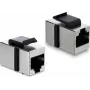 Módulo Keystone Delock acoplador conector fêmea RJ45 para conector fêmea RJ45 Cat.6 blindado metal prateado / preto (90837)