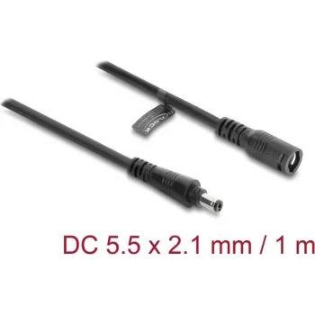 Cabo de extensão DC Delock 5,5 x 2,1 mm ficha macho para ficha fêmea com fecho de baioneta 18 AWG, 1 m preto (67389)