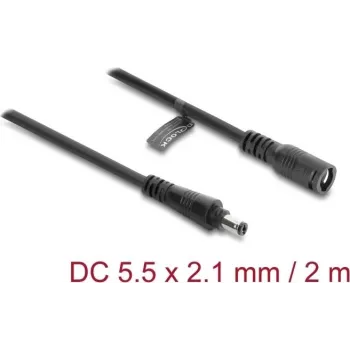 Cabo de extensão DC Delock 5,5 x 2,1 mm ficha macho para ficha fêmea com fecho de baioneta 18 AWG, 2 m preto (67390)