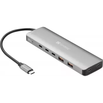 Sandberg Hub USB-C para 5x USB-C + 2x USB-A, 100W, USB 3.2 Gen 1, Cinzento