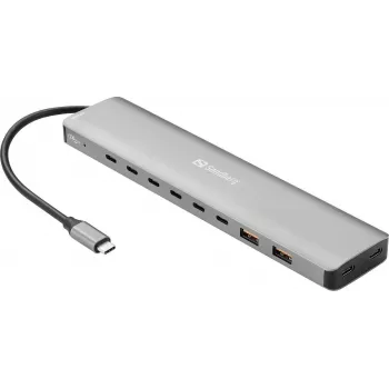 Sandberg Hub USB-C para 8x USB-C + 2x USB-A 100W PD 4K 30Hz Alumínio