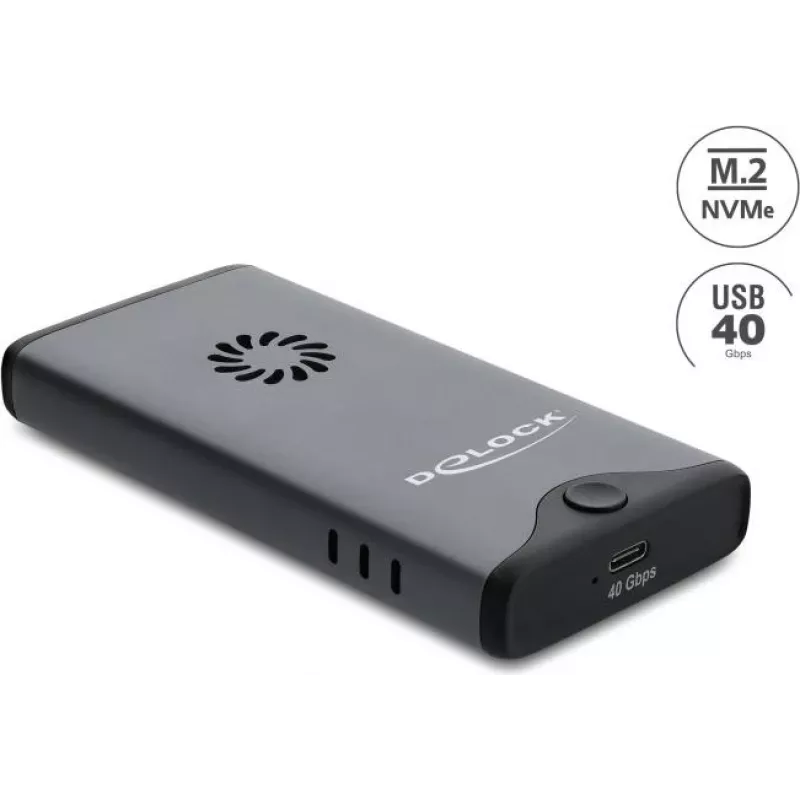 Delock Caixa USB Type-C 40 Gbps para 1 x M.2 NVMe PCIe SSD com Ventoinha - sem ferramentas
