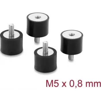 Delock Amortecedores de Vibração M5 x 0,8 mm D 20 x H 15 mm com Rosca Interna e Externa 4 Unid. Preto (60819)
