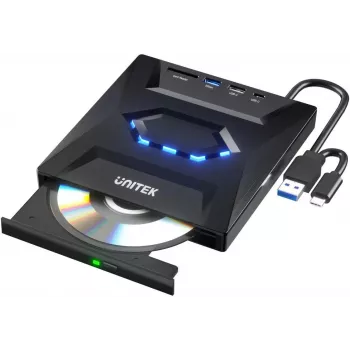 Unitek Gravador Externo de DVD/CD, Hub USB 5Gbps, Leitor de Cartões SD T1037A01