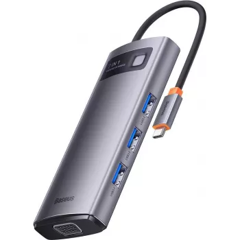 Baseus Metal Gleam Series Hub USB-C 7-em-1, 3x USB 3.0, HDMI, USB-C PD, VGA, RJ45, Space Gray