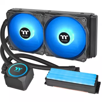 Thermaltake Floe RC 240 Refrigeração líquida all-in-one para CPU com bloco de água RAM integrado, radiador 240mm, 2x ventoinhas ARGB PWM 120mm, Intel/AMD