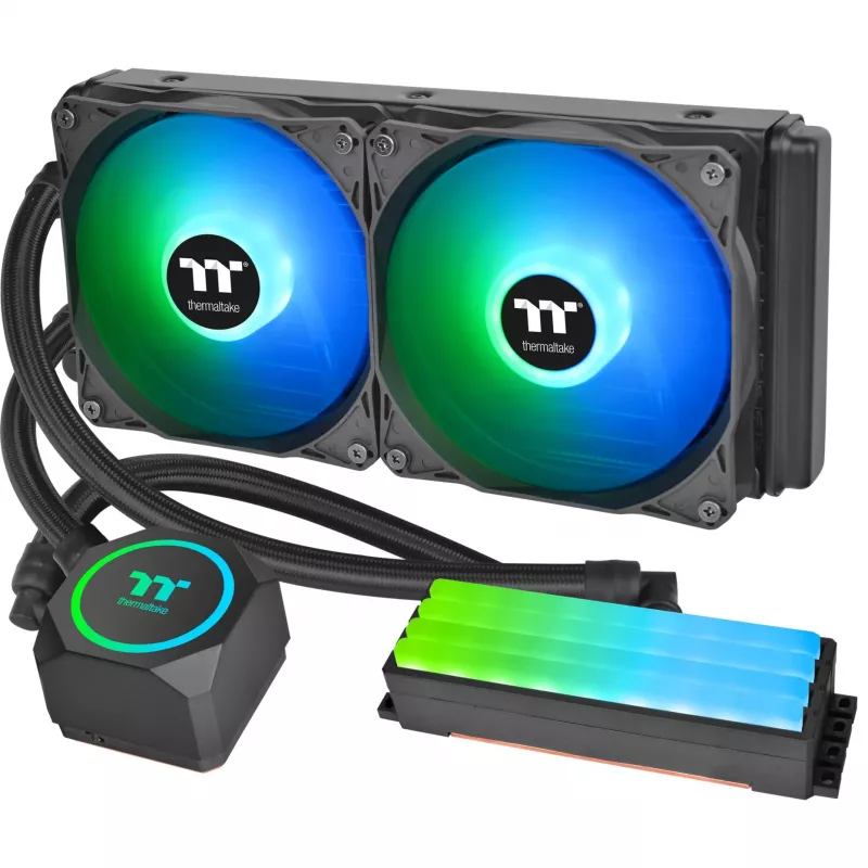 Thermaltake Floe RC 240 Refrigeração líquida all-in-one para CPU com bloco de água RAM integrado, radiador 240mm, 2x ventoinhas ARGB PWM 120mm, Intel/AMD