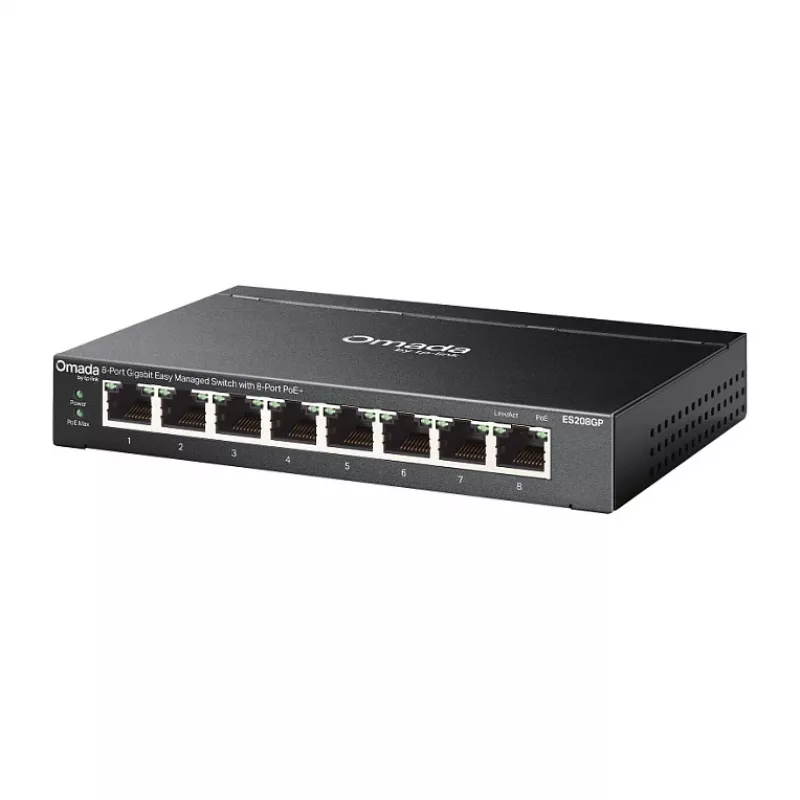 TP-Link Omada ES208GP Switch PoE+ 8 portas Gigabit Smart Managed com orçamento PoE de 61W