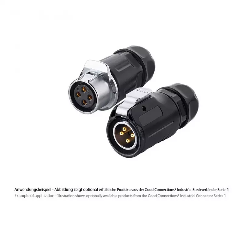 Good Connections Conector industrial S1 - Power ficha macho 4 pinos M20 com Click-Lock, terminação por soldadura, IP65/66