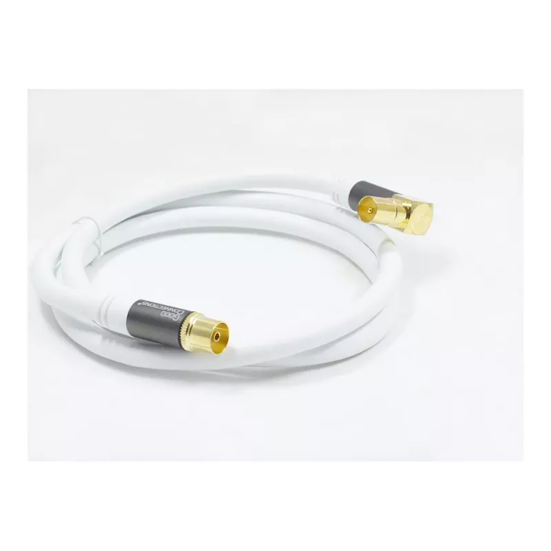 Good Connections Cabo de antena SAT SmartFLEX, ficha angular IEC/Coax para conector fêmea, banhado a ouro, blindagem quádrupla, 120 dB, branco, 2 m (GC-M2063)