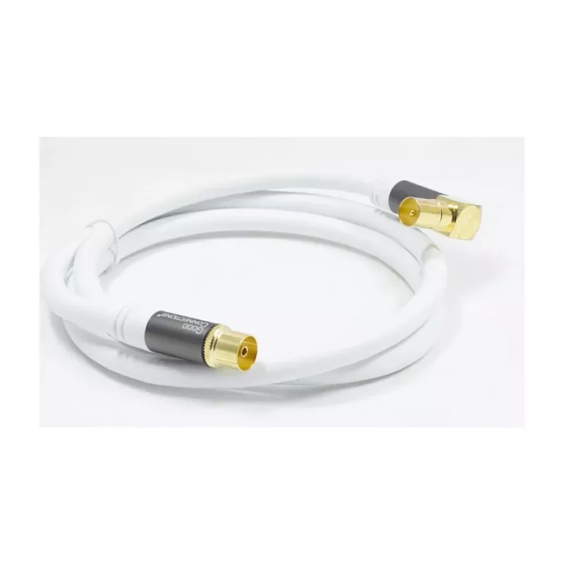 Good Connections Cabo de antena SAT SmartFLEX, ficha angular IEC/Coax para conector fêmea, banhado a ouro, blindagem quádrupla, 120 dB, branco, 1 m (GC-M2061)