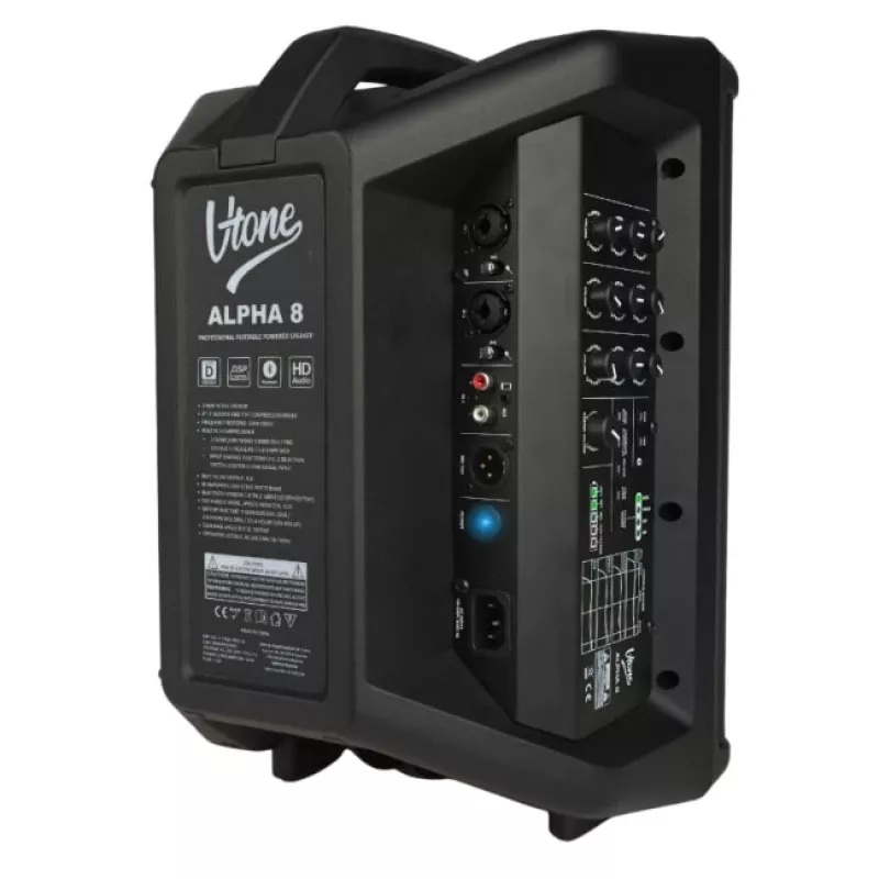V-TONE ALPHA 8 Sistema PA ativo de coluna com bateria integrada e misturadora incorporada, 300W RMS, woofer de 8 polegadas, Bluetooth, USB/SD, Hall