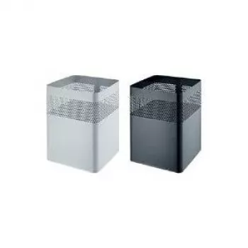 Helit Cesto de Papel em Aço com Tampa Perfurada, 15 Litros, Preto, Quadrado