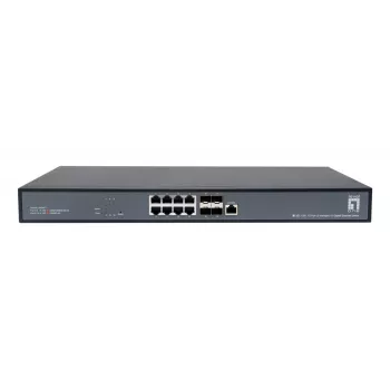 LevelOne Switch gerido L3 10 Gigabit 12 portas, 8 x 1G/2.5G/5G/10G RJ45, 4 x 1G/2.5G/5G/10G SFP+ Uplinks, 240Gbps Non-Blocking Fabric, Rackmount 19 polegadas