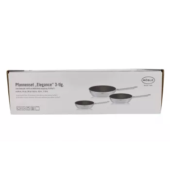 Rosle Elegance Conjunto de frigideiras 3 peças (20/24/28 cm) Aço inoxidável 18/10 com revestimento antiaderente ProPlex, compatível com indução