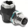 Delock Adaptador M12 codificação D 4 pinos Fêmea para conector fêmea RJ45 Montagem em painel 90° angular