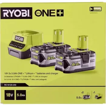 RYOBI RC18120-250 Conjunto de 2 baterias Lithium+ 18V 5,0Ah com carregador compacto