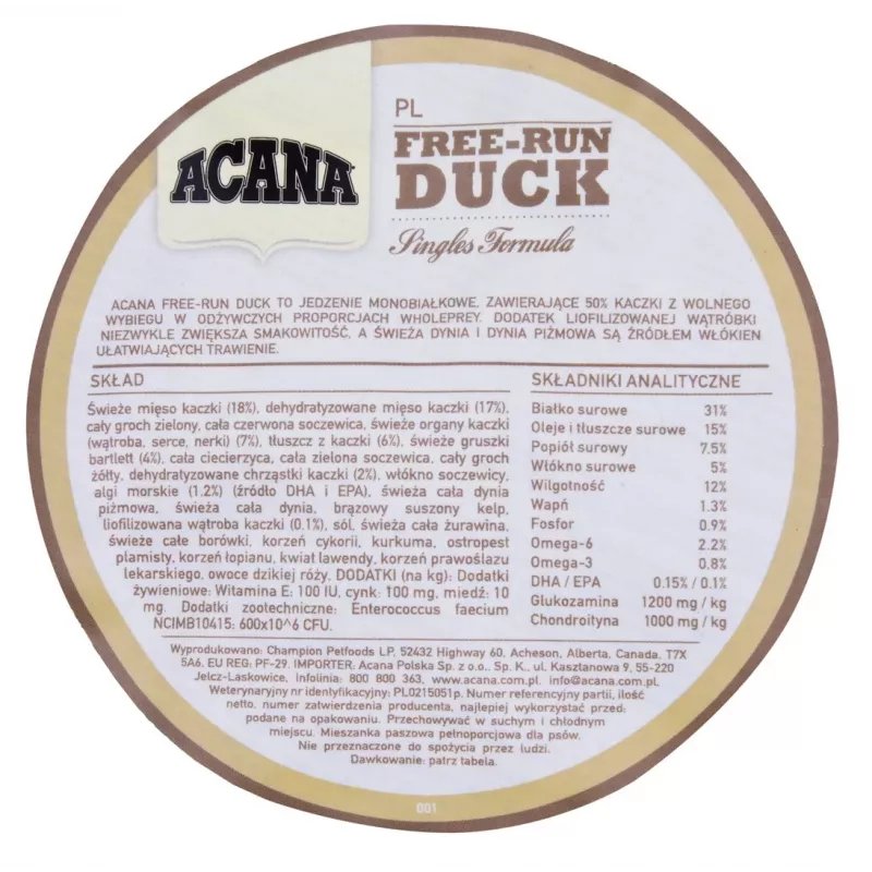 ACANA Singles Free-Run Duck Ração seca para cães, 2 kg
