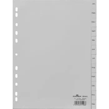 DURABLE Índice mensal A4 Janeiro-Dezembro Formato vertical 12 separadores Polipropileno Cinzento (6514-10)