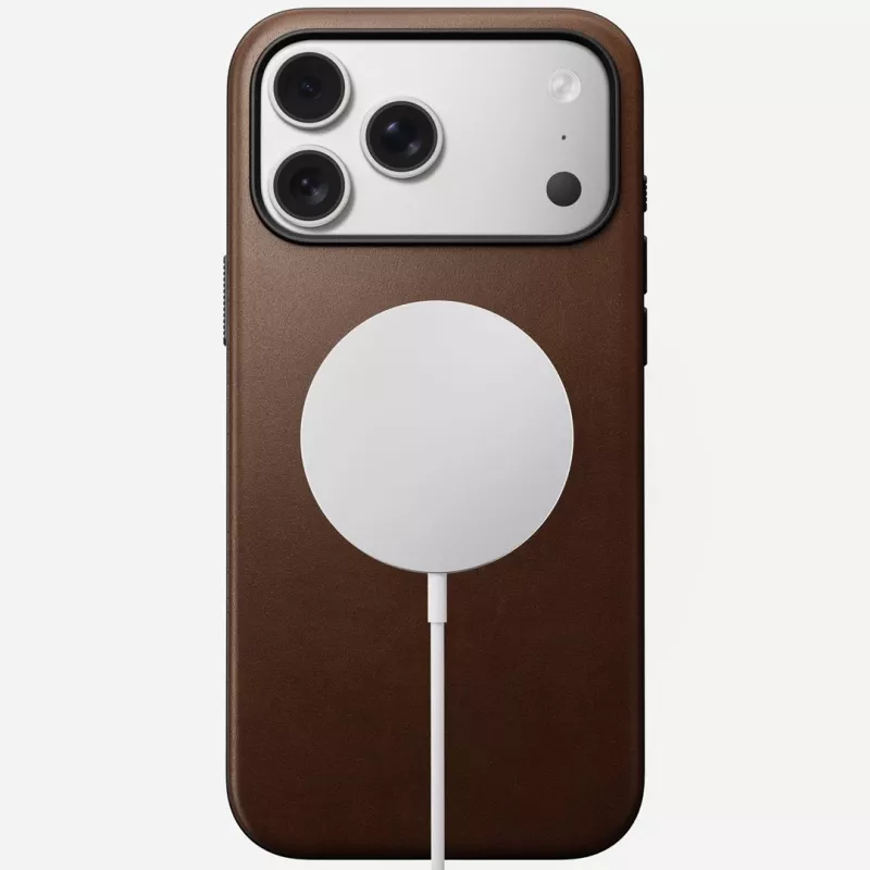 NOMAD Capa Modern Leather para iPhone 17 Pro Max, pele Horween, Rustic Brown, compatível com MagSafe