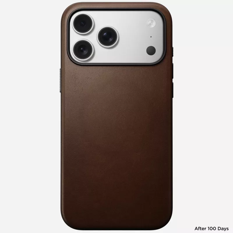 NOMAD Capa Modern Leather para iPhone 17 Pro Max, pele Horween, Rustic Brown, compatível com MagSafe