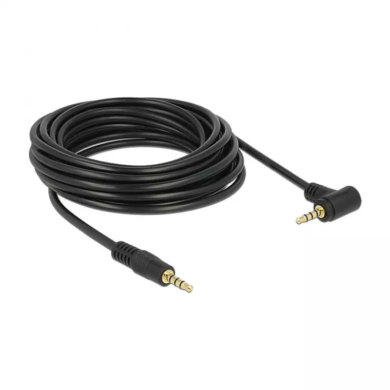 Delock Cabo de áudio jack estéreo 3,5 mm 4 pinos, macho para macho, angular, 5 m, preto