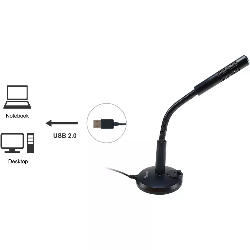 Equip Microfone de secretária com ângulo ajustável, ligação USB, Preto
