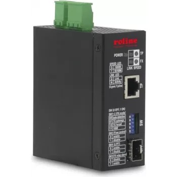Conversor de media ROLINE Industrial Gigabit Ethernet 10/100/1000Base-T para 100/1000Base-X SFP, DIN-Rail, -40°C a 75°C
