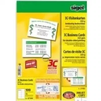 SIGEL cartão de visita 3C LP850 - liso acetinado - revestido - branco brilhante - 85 x 55 mm - 225 g/m² - 100 cartões (10 folhas x 10)