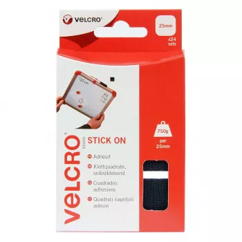 VELCRO Quadrados Autoadesivos de Gancho e Argola 25mm x 25mm, autoadesivos, preto, 24 conjuntos (48 unidades)