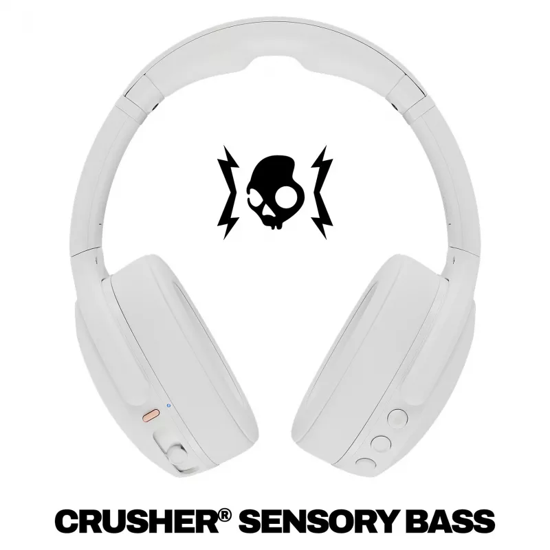 Skullcandy Crusher Evo Auscultadores Over-Ear Sem Fios com Sensory Bass, Bluetooth 5.0, 40 horas de bateria, Branco