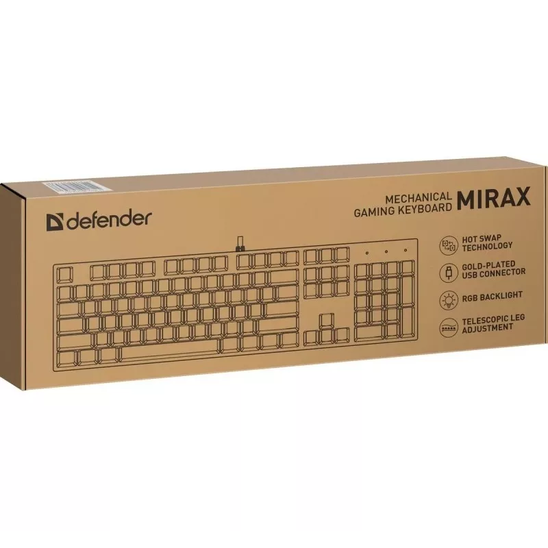 Defender Mirax GK-352 Teclado Gaming Mecânico, Outemu Blue Switches, Iluminação RGB, Com Fios USB, Preto