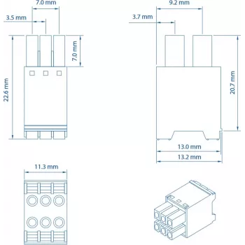 Teltonika Networks Conector de Alimentação 2x3-Pin - Bloco de Terminais, 6-Pin, 10A, 300V, Verde