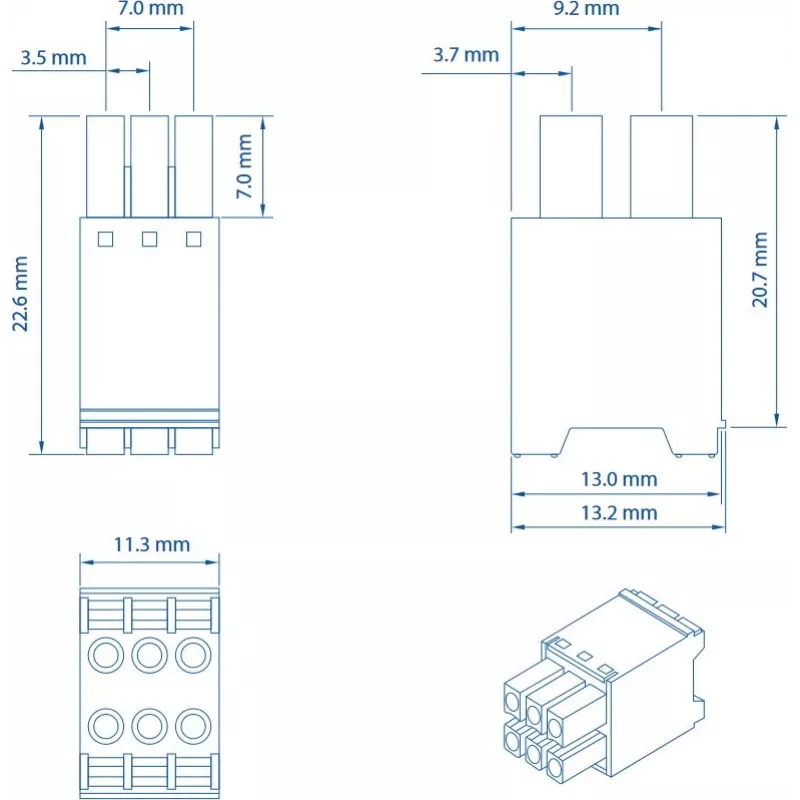 Teltonika Networks Conector de Alimentação 2x3-Pin - Bloco de Terminais, 6-Pin, 10A, 300V, Verde