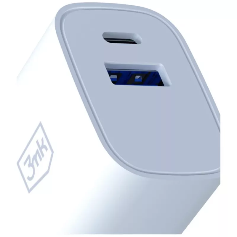 Carregador de parede 3MK FlowPower 30W USB-A USB-C PD 3.0 QC 4+ branco