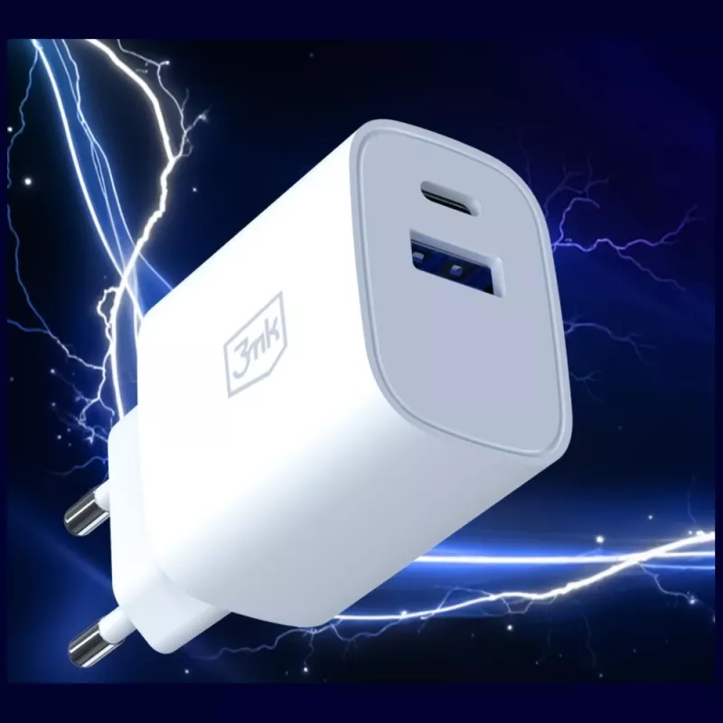 Carregador de parede 3MK FlowPower 30W USB-A USB-C PD 3.0 QC 4+ branco