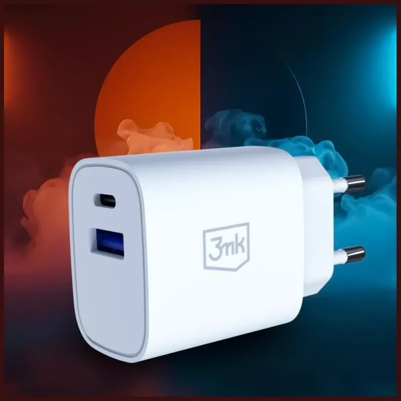 Carregador de parede 3MK FlowPower 30W USB-A USB-C PD 3.0 QC 4+ branco